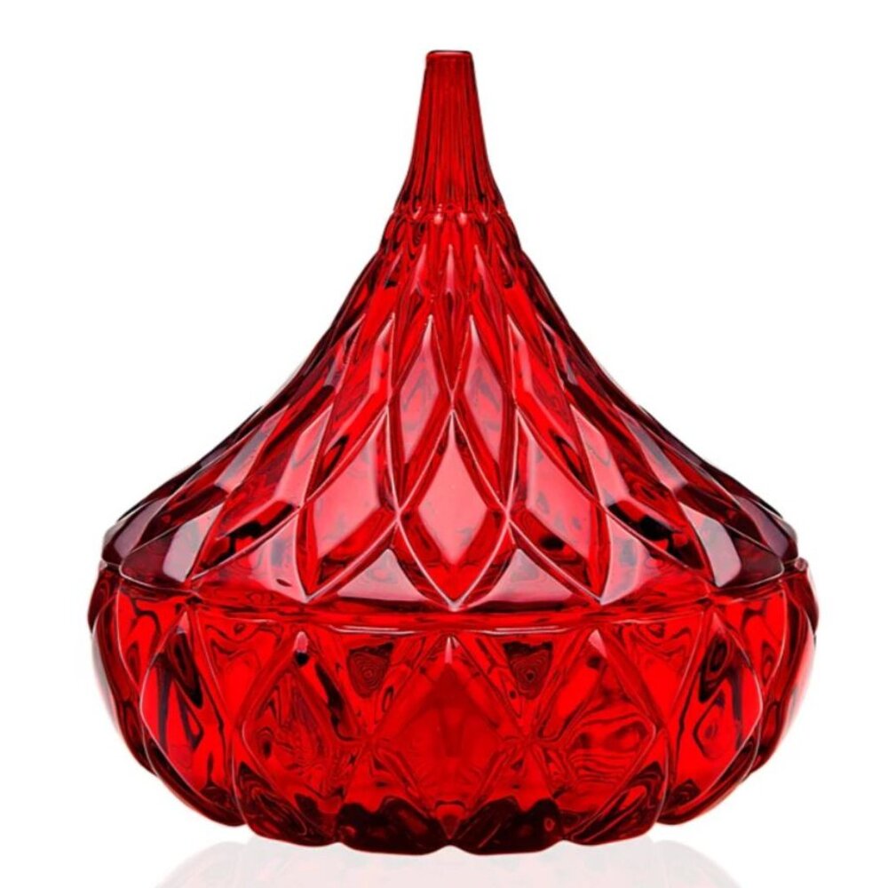 Hershey’s Kisses Crystal Red Covered Candy Dish Godinger 5" Iridescent Glass